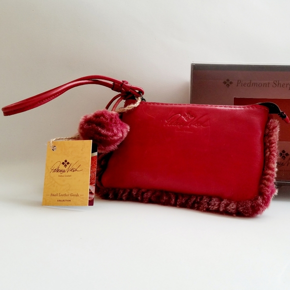 Patricia Nash Laser Cut Sherpa & Leather Wristlet In Berry Red - Picture 7 of 8